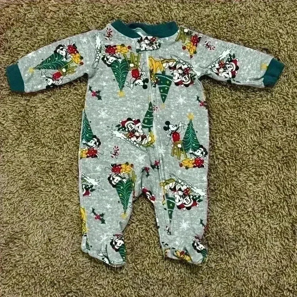 💙🩷Disney Newborn Zip-Up Holiday Pajamas with Mickey & Minnie Mouse Print - Picture 1 of 7